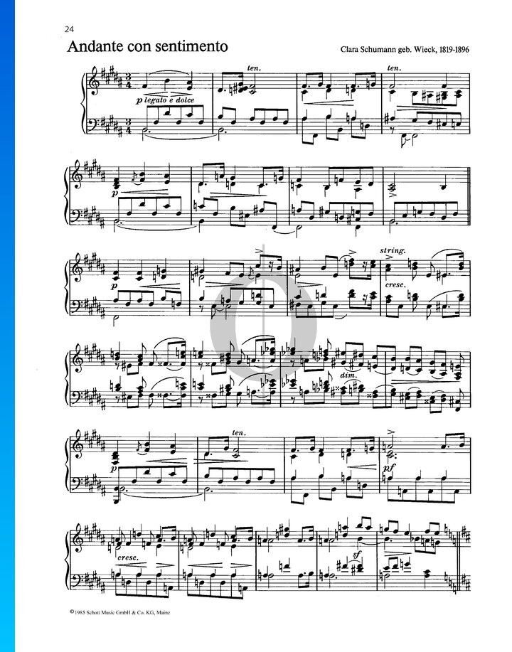 Andante con sentimento (Clara Schumann) Piano Sheet Music - OKTAV