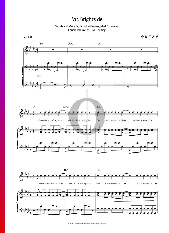 Mr. Brightside (The Killers) Piano Sheet Music - OKTAV