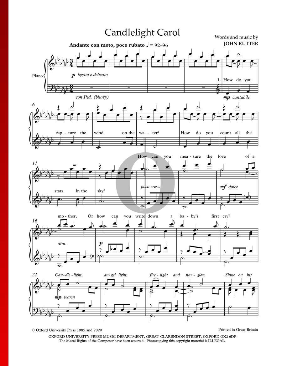 Candlelight Carol (John Rutter) Piano Sheet Music OKTAV