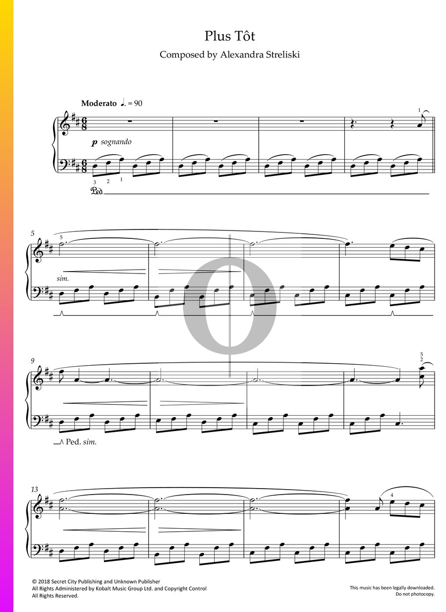 Plus Tôt » Alexandra Stréliski Partitions de piano OKTAV