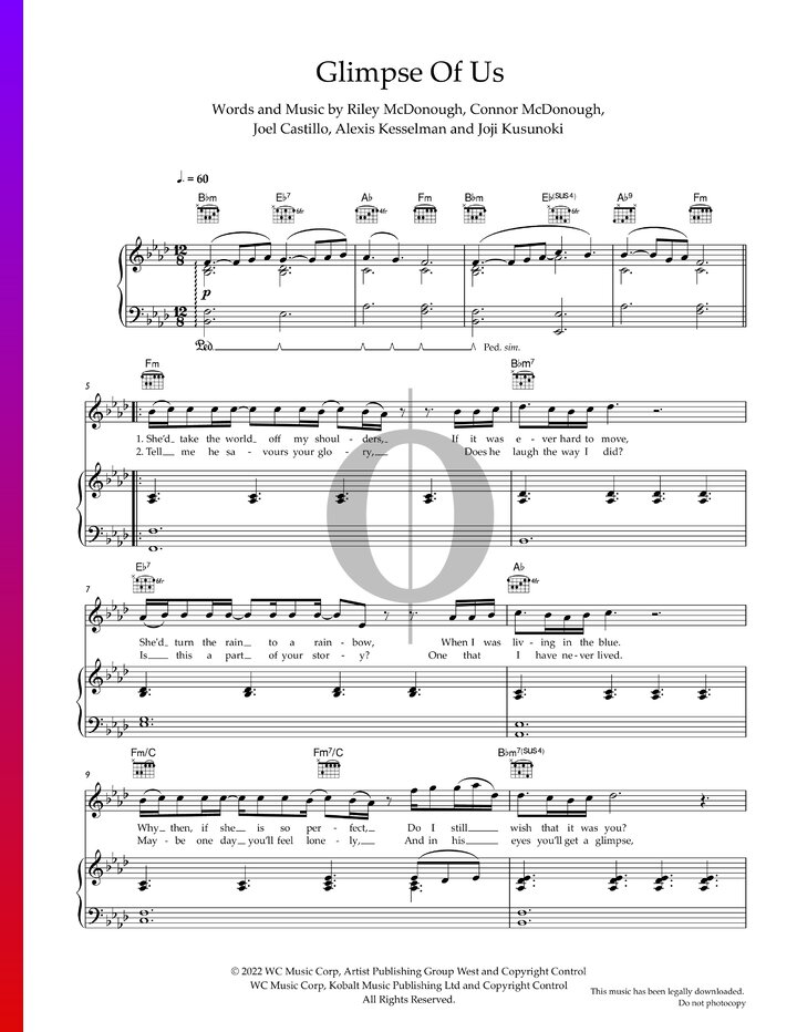 Glimpse Of Us (Joji) Piano Sheet Music OKTAV