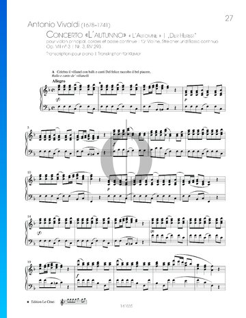 El otoño (L'autunno), Op. 8, RV 293: 1. Allegro Partitura