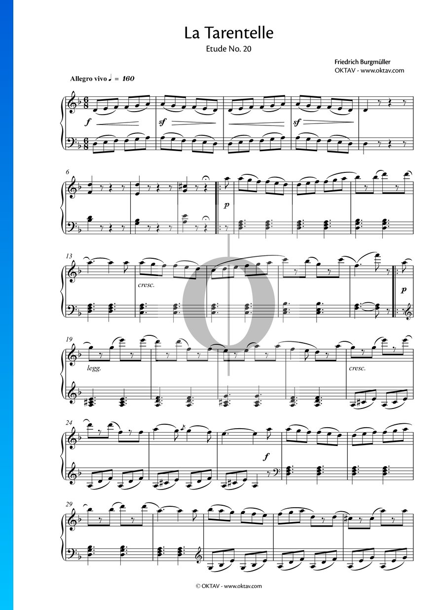 La Tarentelle, op. 100 n° 20 » Johann Friedrich Burgmüller Partitions de piano OKTAV