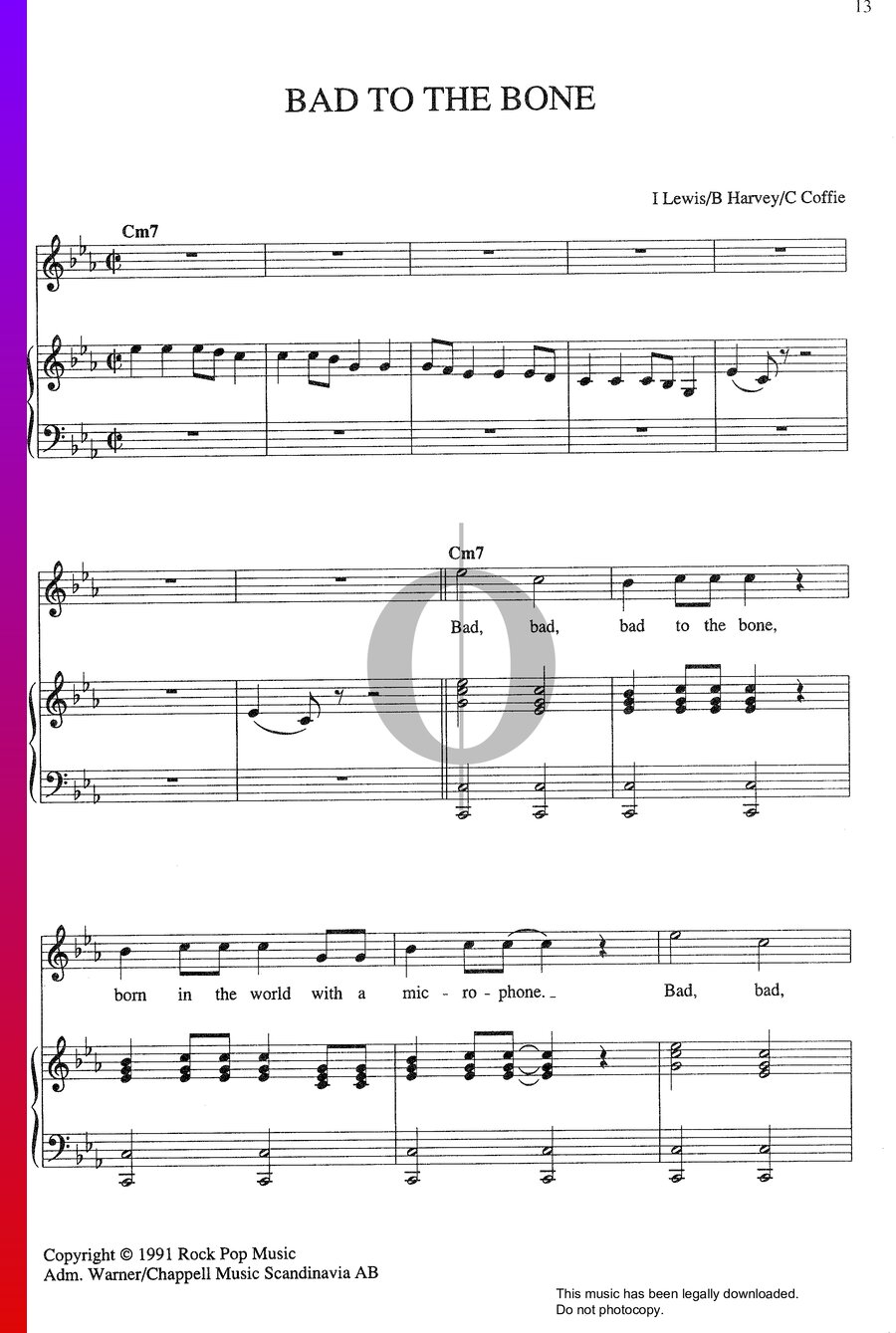 Bad To The Bone Partitura » Inner Circle (Piano, Voz) | Descarga PDF