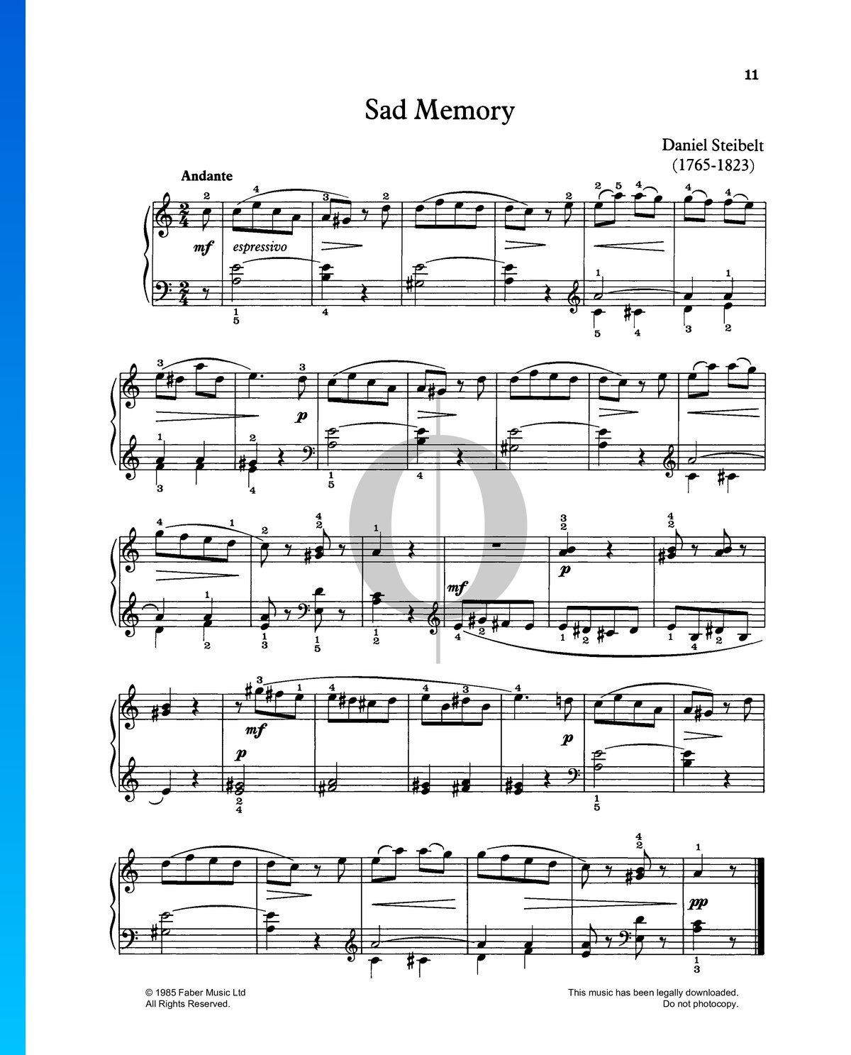 Sad Memory (Daniel Steibelt) Piano Sheet Music - OKTAV