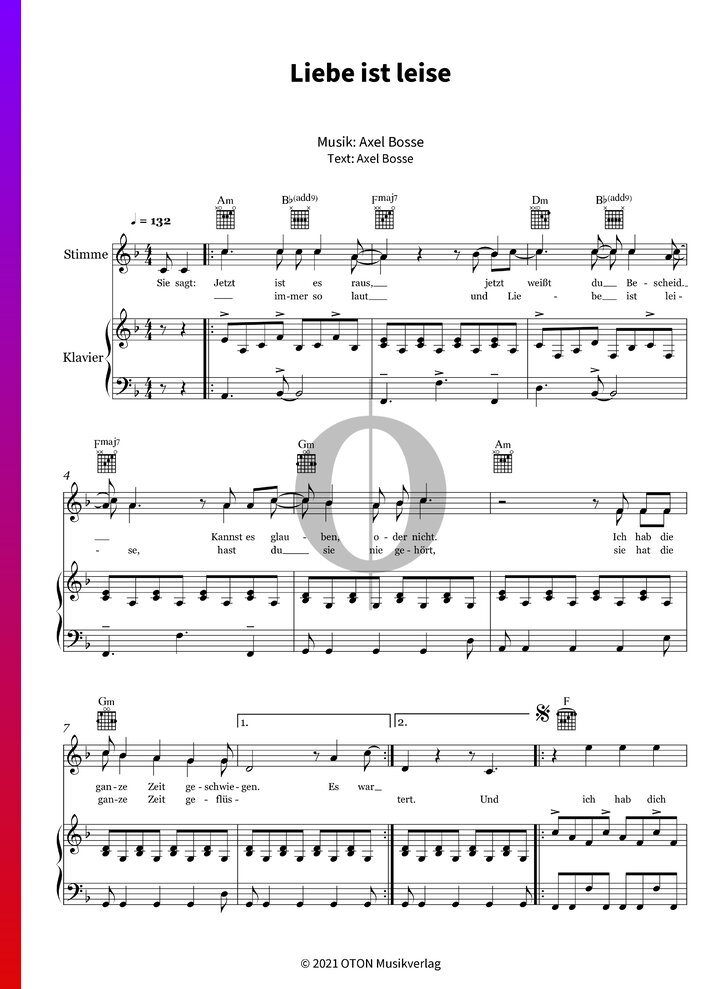 Liebe ist leise (Bosse) Piano Sheet Music OKTAV