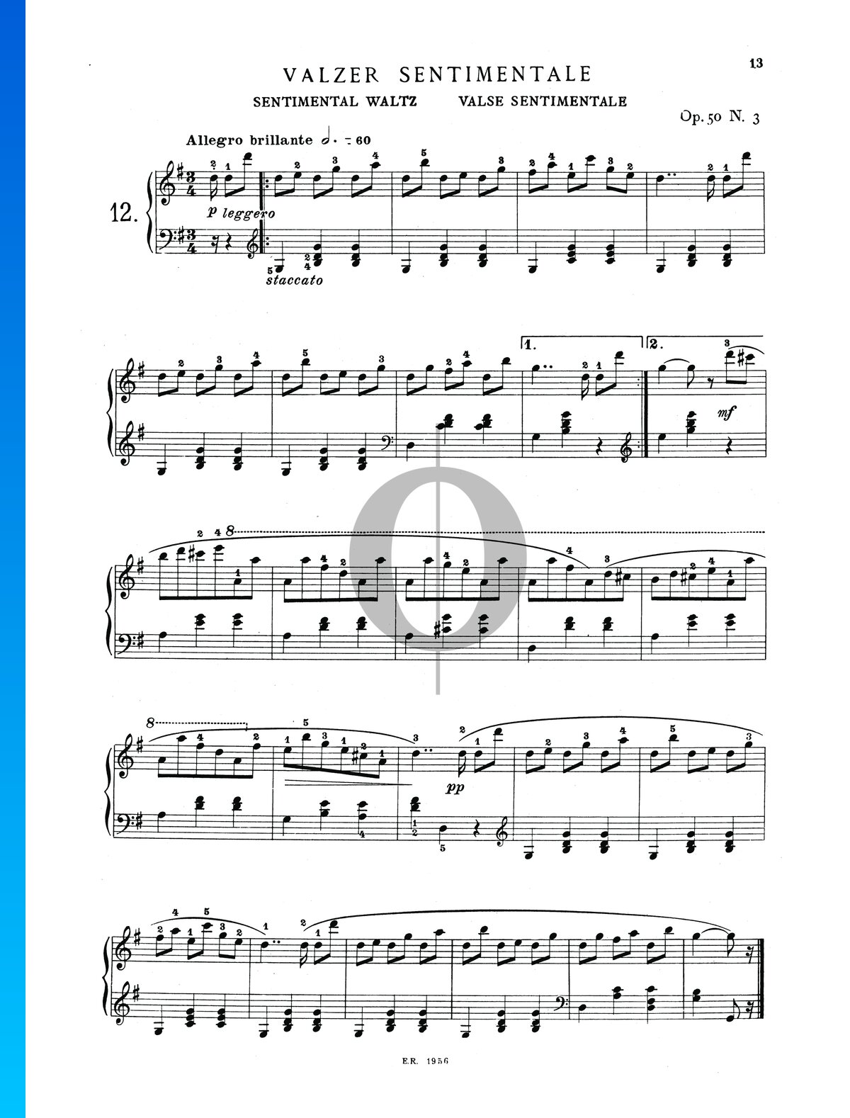 Sentimental Waltz, Op. 50 No. 3 (Franz Schubert) Piano Sheet Music - OKTAV