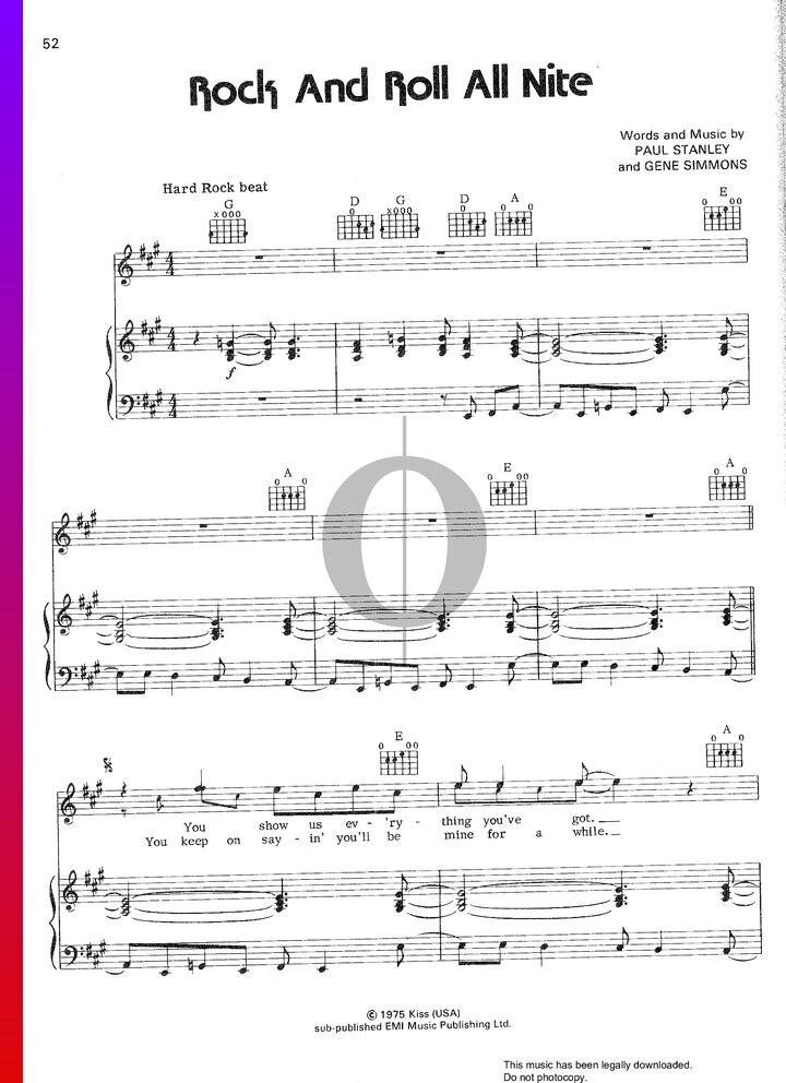 Rock And Roll All Nite (Kiss) Piano Sheet Music - OKTAV