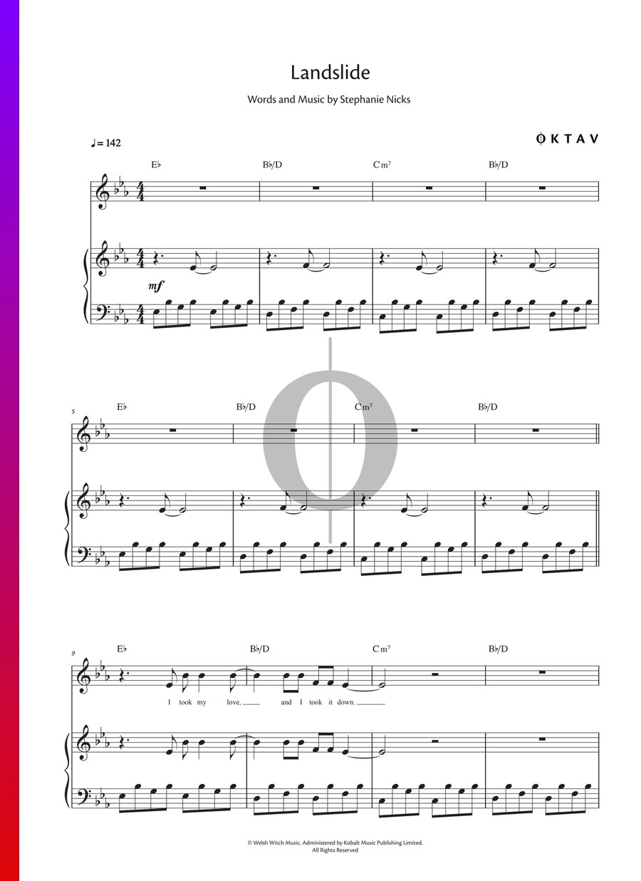 Landslide fleetwood mac piano sheet music oktav