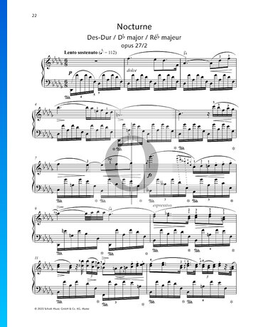 Partition Nocturne No. 8 Ré bémol Majeur, Op. 27 No. 2