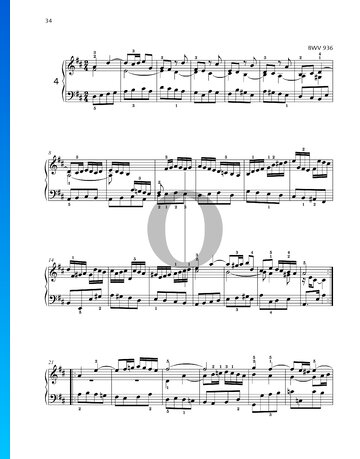 6 Little Preludes: No. 4 Prelude in D Major, BWV 936 Spartito