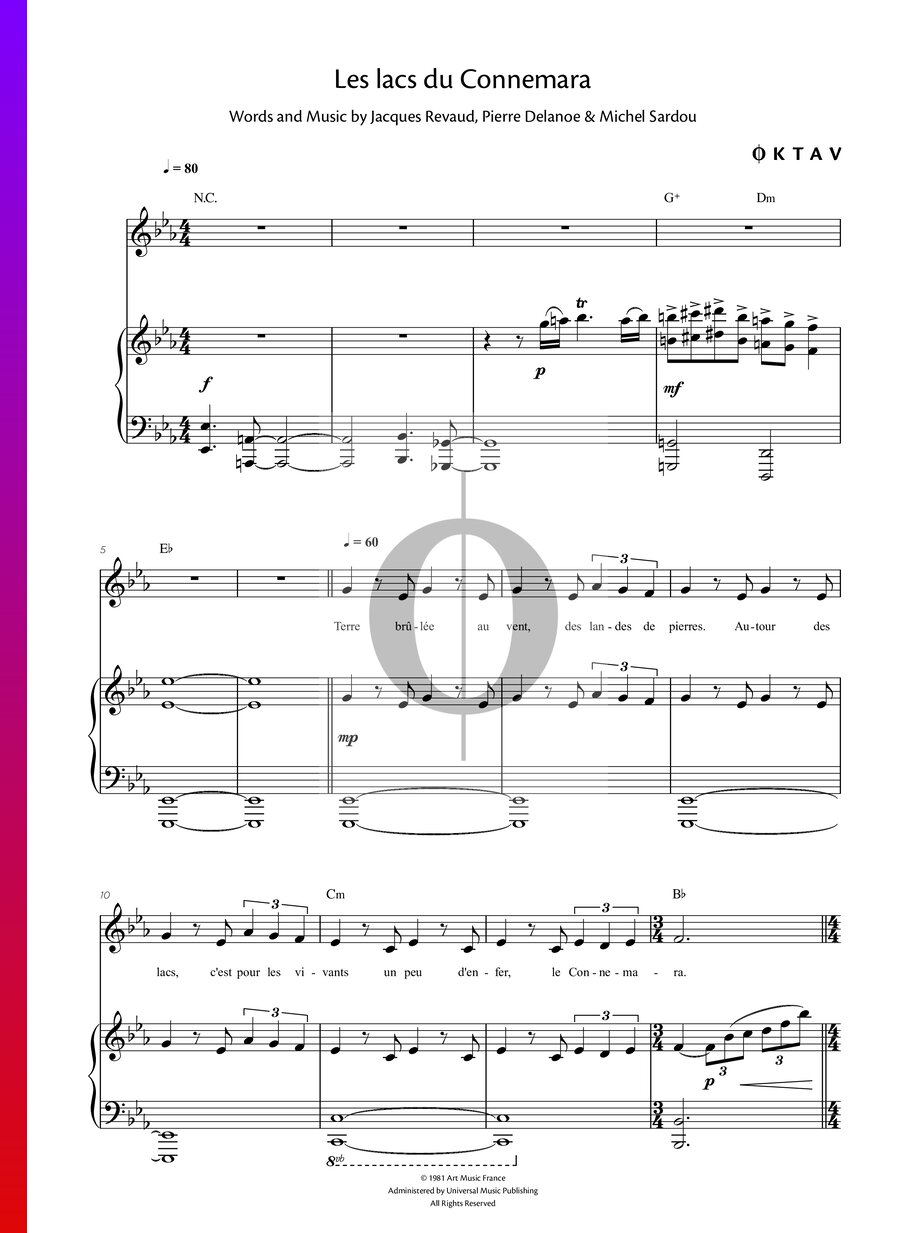 Les lacs du Connemara » Michel Sardou Partitions de piano OKTAV