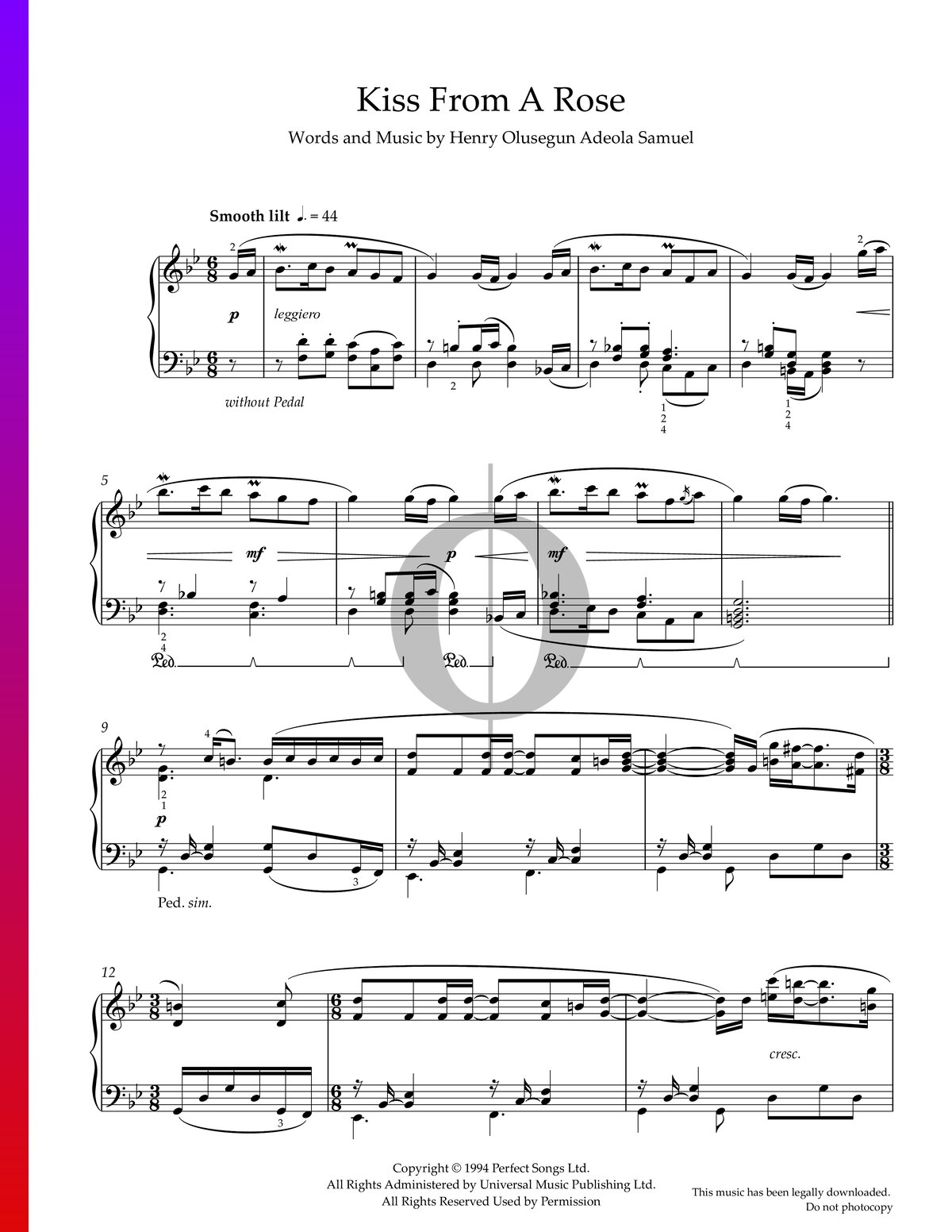 "Kiss From A Rose" Noten (Piano Solo) von Seal Niveau