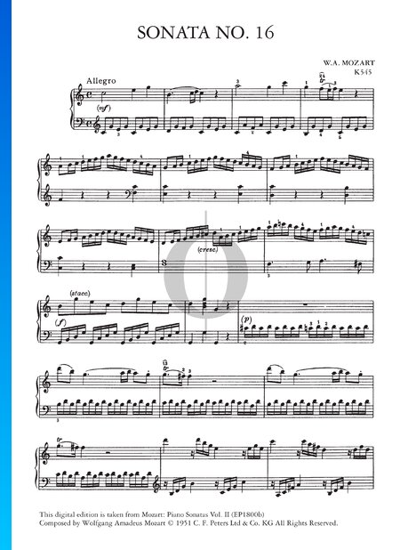 Sonate pour Piano No. 16 Do Majeur, KV 545: 1. Allegro