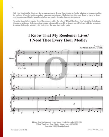 I Know That My Reedemer Lives - I Need Thee Every Hour (Medley) Sheet Music