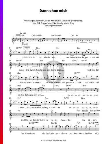 Dann ohne mich Sheet Music