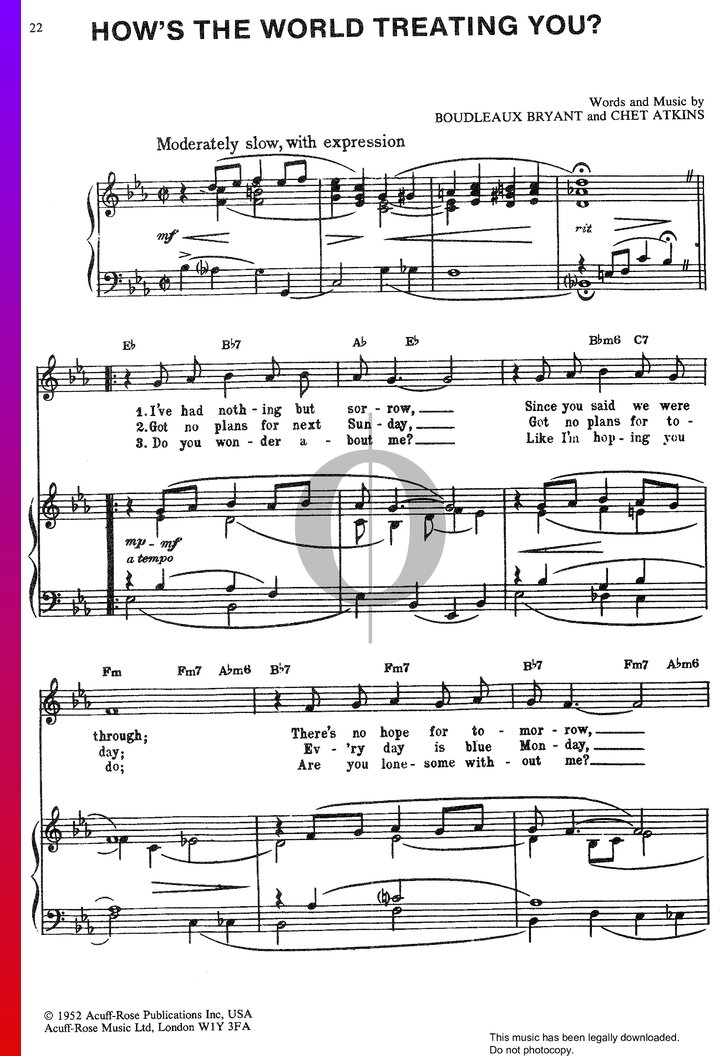 How s the world treating you elvis presley piano sheet music oktav
