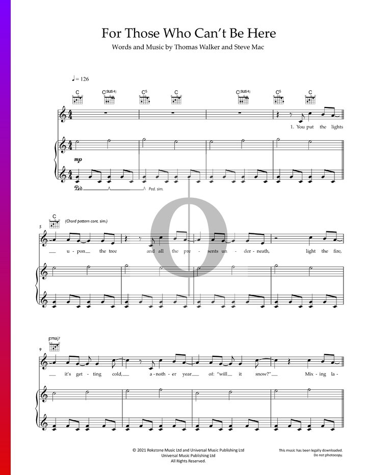 For Those Who Can't Be Here (Tom Walker) Piano Sheet Music - OKTAV