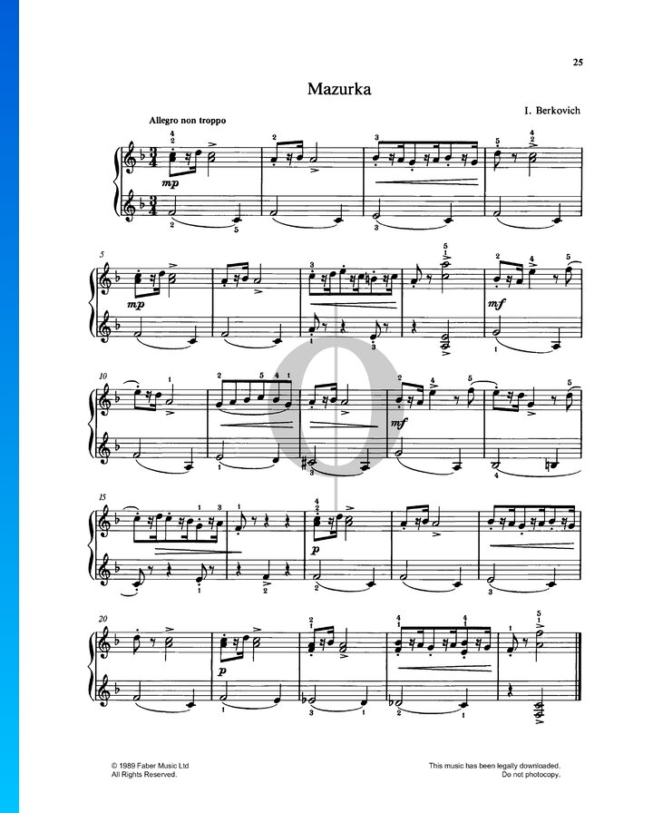 Mazurka (Isaak Berkovich) Piano Sheet Music - OKTAV