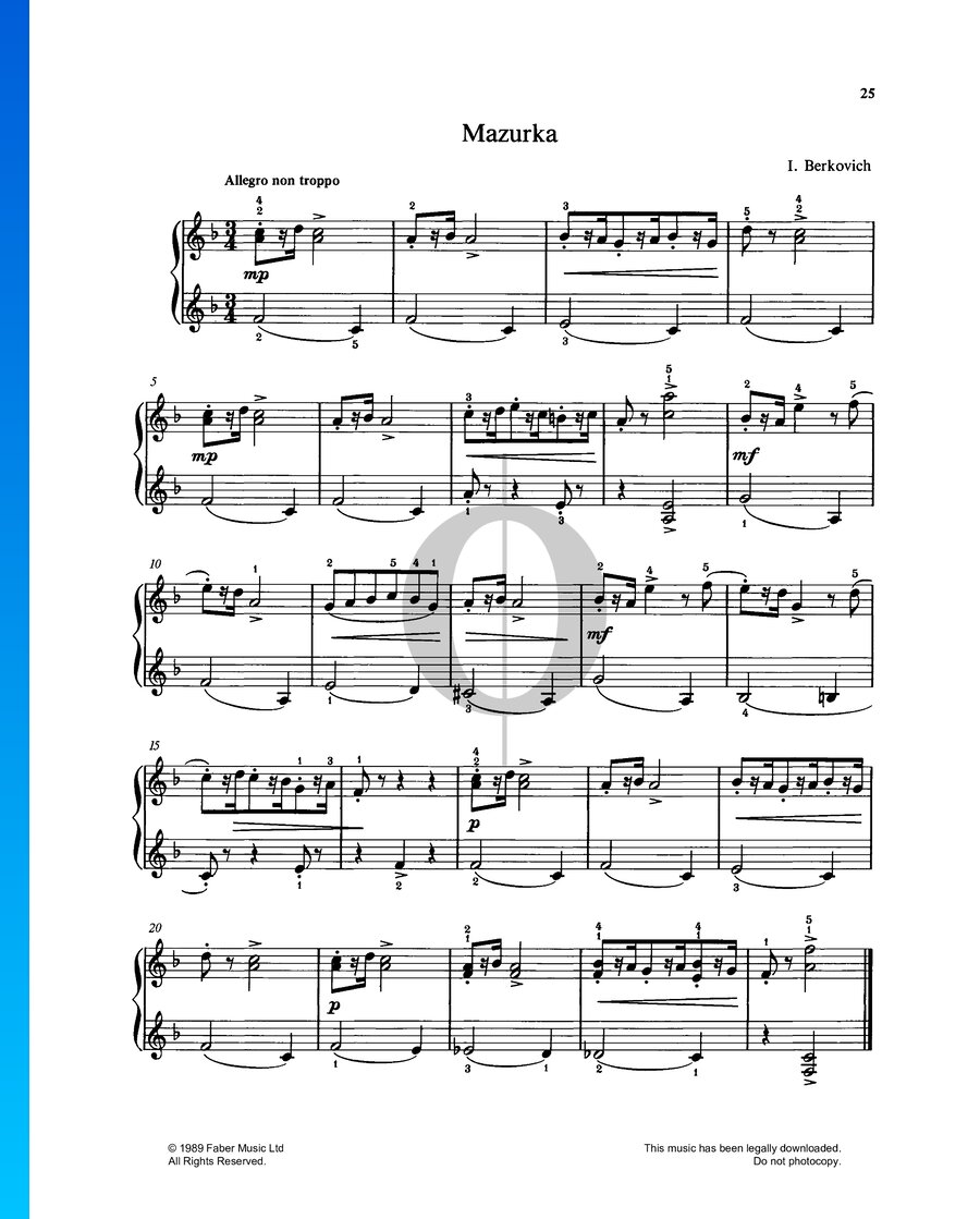 Mazurka (Isaak Berkovich) Piano Sheet Music - OKTAV