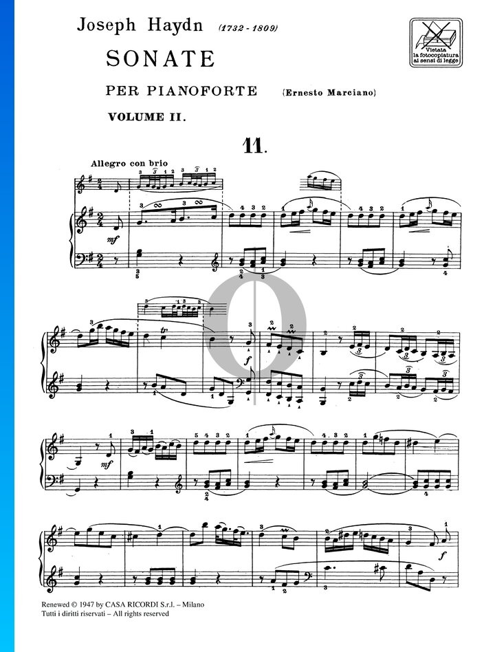 Sonata in G Major, Hob XVI: 27 (Franz Joseph Haydn) Piano Sheet Music ...