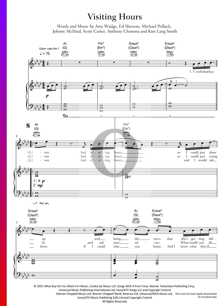Visiting Hours (Ed Sheeran) Piano Sheet Music OKTAV
