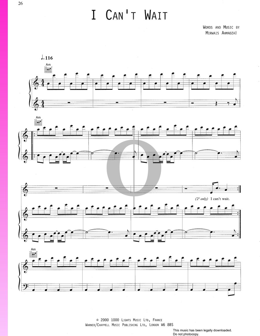 I Can't Wait (Mirwais) Piano Sheet Music - OKTAV