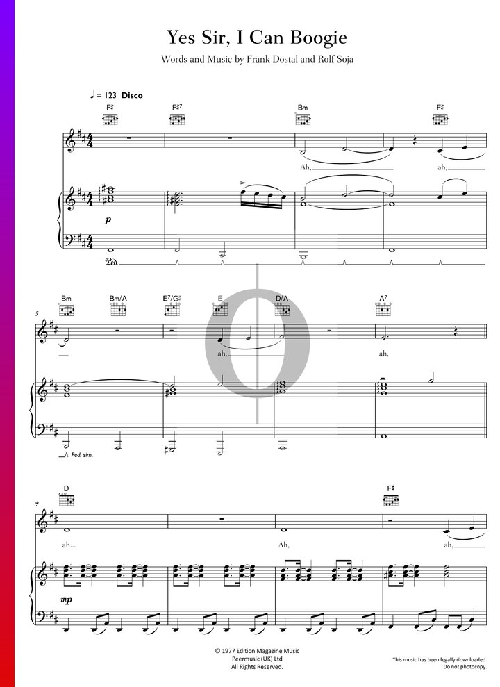 Yes Sir, I Can Boogie (Baccara) Piano Sheet Music OKTAV