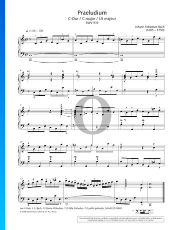 Partition Prélude en Do Majeur, BWV 939