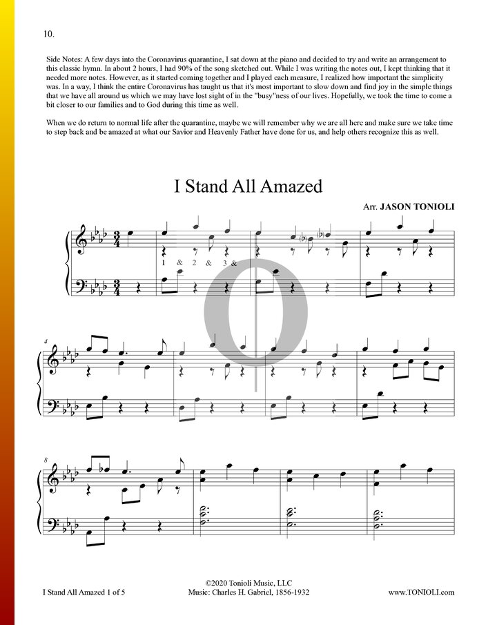 I Stand All Amazed (Charles Hutchinson Gabriel) Piano Sheet Music - OKTAV