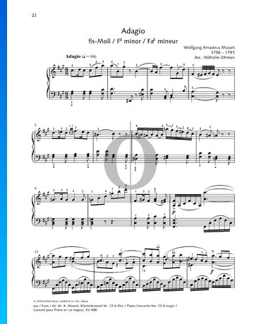 Klavierkonzert Nr. 23 in A-Dur, K. 488: 2. Adagio Musik-Noten