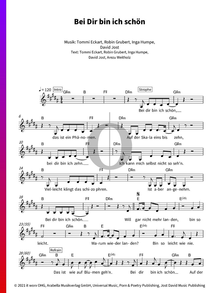 Bei Dir bin ich schön (2raumwohnung) Piano Sheet Music - OKTAV