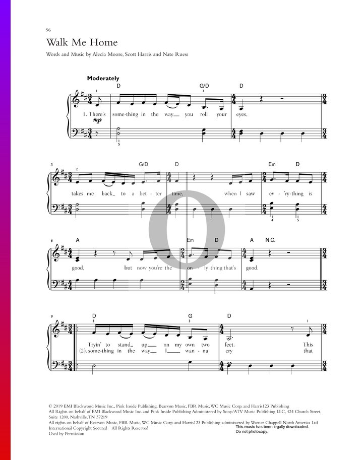 Walk Me Home (Pink) Piano Sheet Music OKTAV