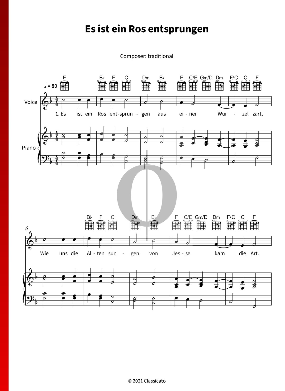 Es Ist Ein Ros Entsprungen Noten (Klavier, Gesang) von Anonymous - OKTAV