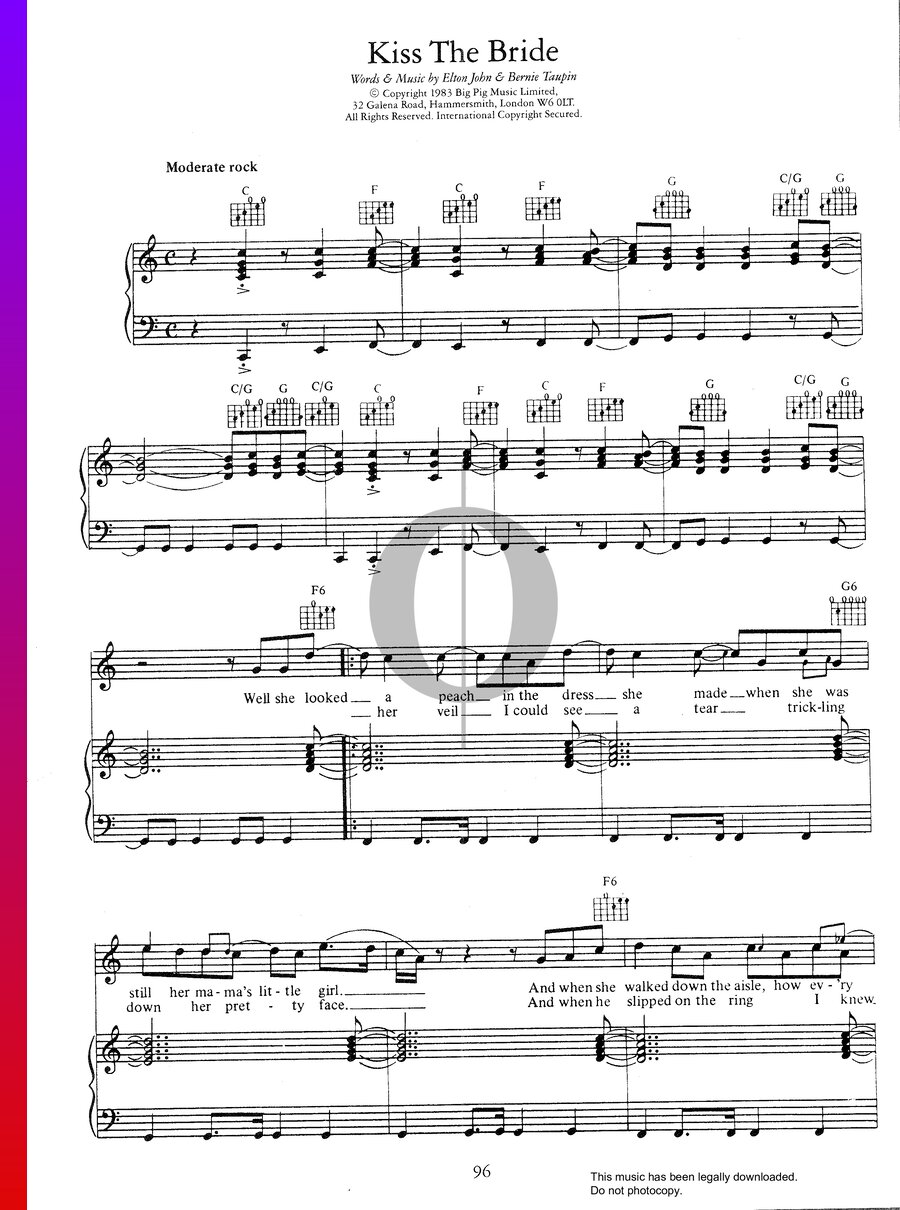 Kiss The Bride (Elton John) Piano Sheet Music - OKTAV