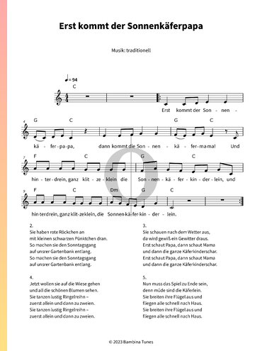 Erst kommt der Sonnenkäferpapa Sheet Music