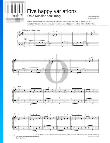 Five Happy Variations On A Russian Folk Song, Op. 51  No. 1 Sheet Music