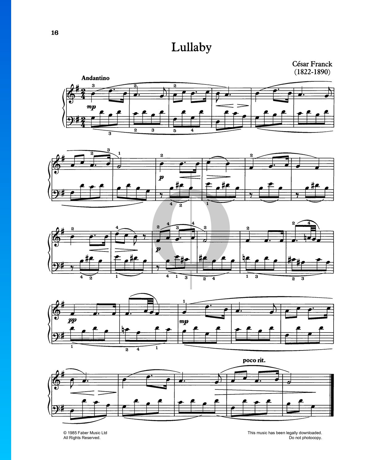 Lullaby (Cesar Franck) Piano Sheet Music - OKTAV