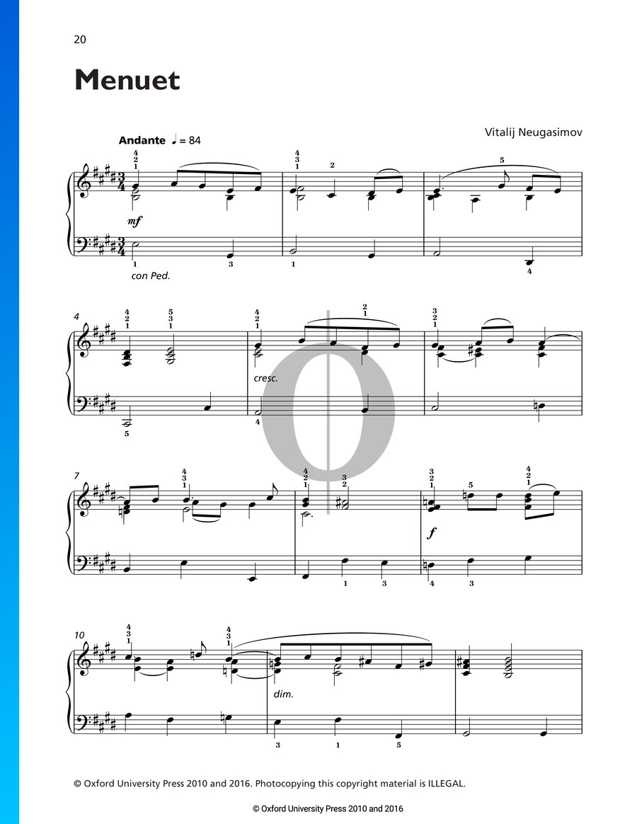 Menuet Vitalij Neugasimov Piano Sheet Music Oktav 9298