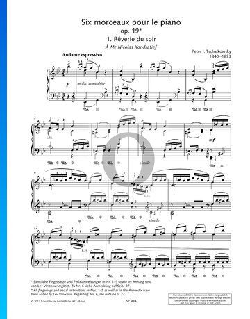 6 Klavierstücke, Op. 19, TH 133: 1. Rêverie Du Soi Musik-Noten