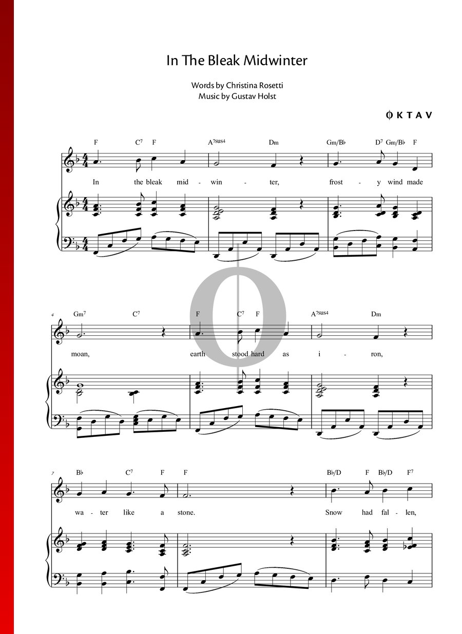 In the Bleak Midwinter (Gustav Holst) Piano Sheet Music OKTAV