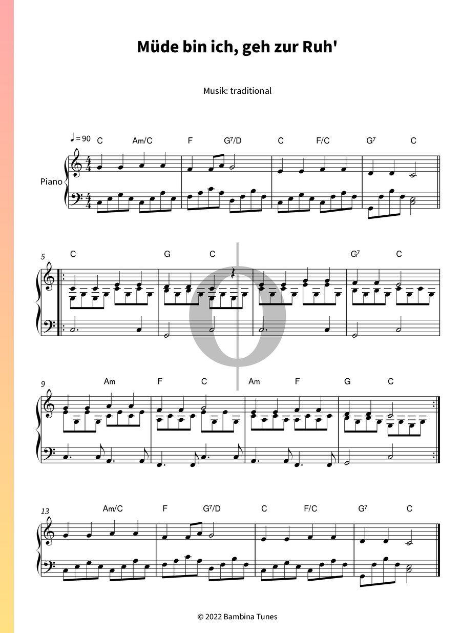 Müde bin ich, geh zur Ruh' (Anonymous) Piano Sheet Music - OKTAV