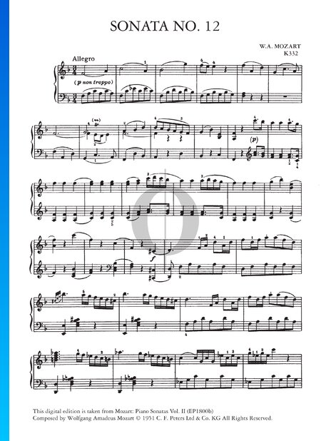 Piano Sonata No. 12 F Major, KV 332 (300k): 1. Allegro