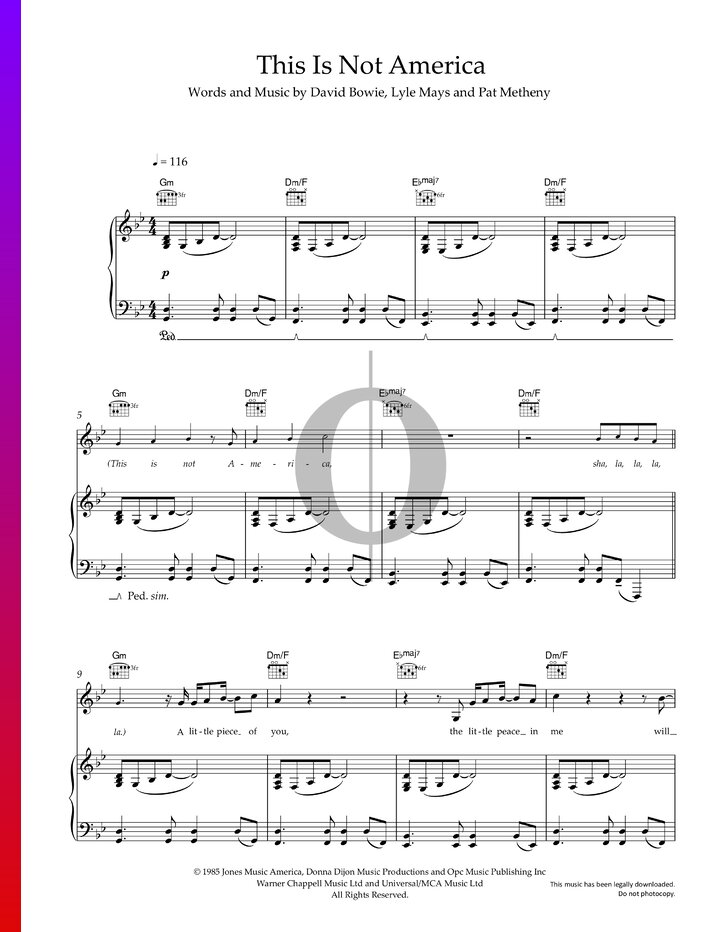This is not america david bowie piano sheet music oktav