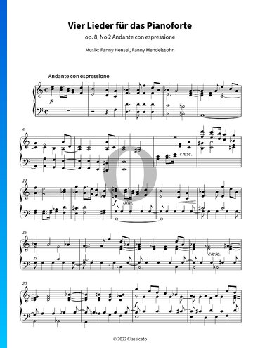 Vier Lieder für das Pianoforte, Op. 8 No. 2 Andante con espressione Sheet Music