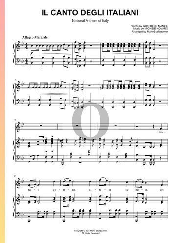 Il Canto degli Italiani (National Anthem Italy) Musik-Noten