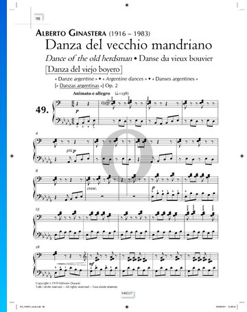 Argentine dances, Op. 2: Dance of the old herdsman Spartito