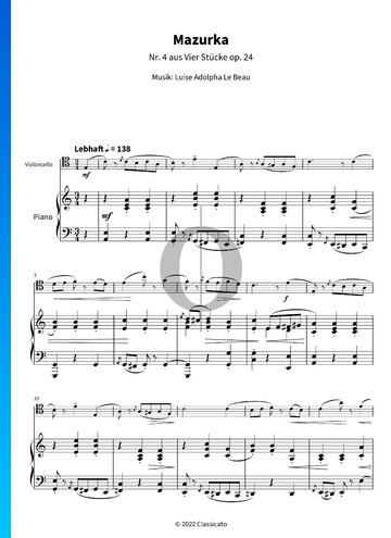 4 Pieces, Op. 24: No. 4 Mazurka in A Minor Partitura