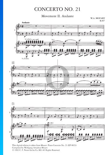 Partition Concerto pour piano no 21 en ut majeur, KV 467: 2. Andante