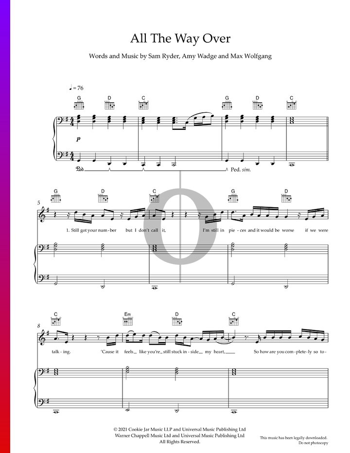 All The Way Over (Sam Ryder) Piano Sheet Music - OKTAV